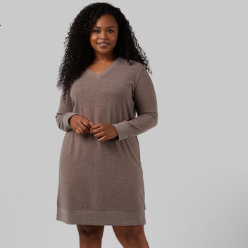 NWT Comfortable Knit Brown V-Neck Sweater Dress